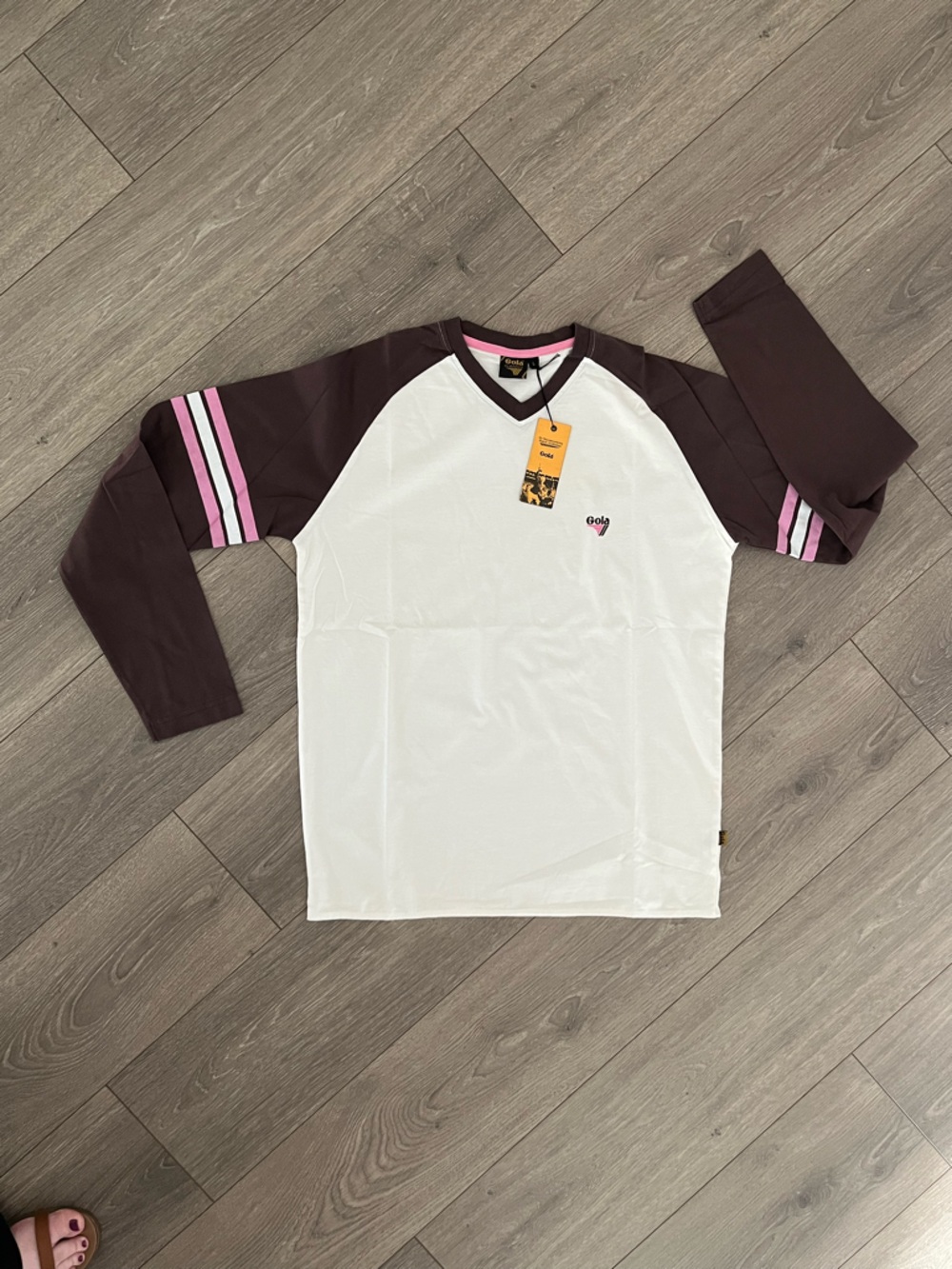 NWT Gola White With Brown and Pink Accent Longsleeve Baseball T-shirt Size Large - Picture 7 of 7